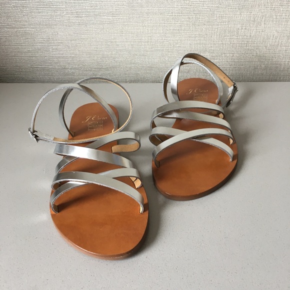 J. Crew Cross-strap flat sandals metallic leather - Picture 2 of 7